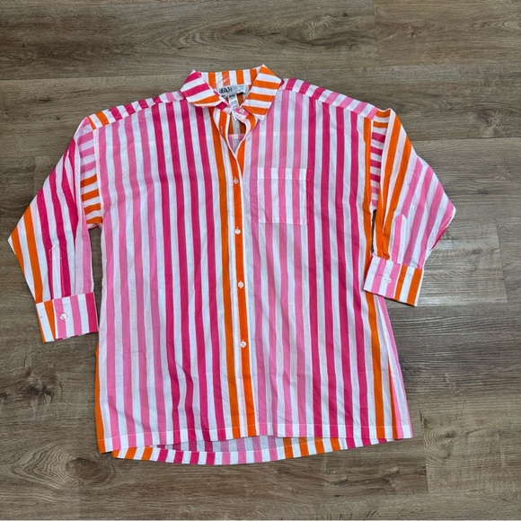 Beach Riot Alexa Button Down Striped Top Size S/M NEW Cover-Up Orange/Pink - Picture 5 of 9